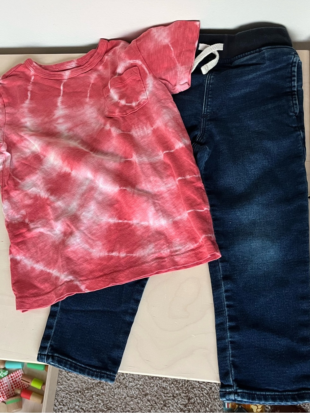 Crewcuts Red Tie-Dye Tee with Pull On Drawstring Jeans